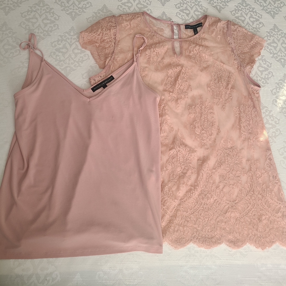 White House Black Market Light pink lace blouse with light pink camisole, size L